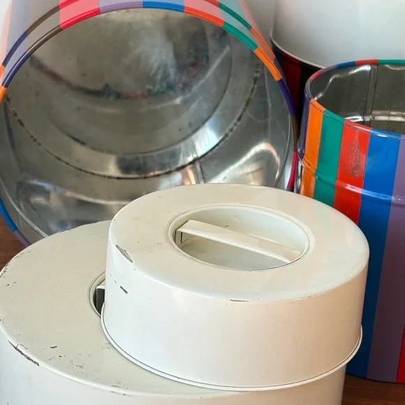 San Remo Colorful Striped Canister Set Mid Century Kitchen Bathroom Storage Tins - Picture 3 of 16